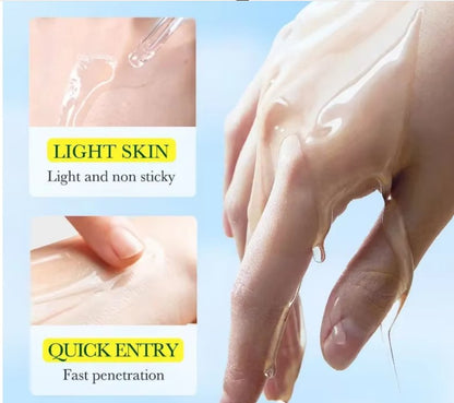 Vitamin C repair face serum application: dropper-style serum on fingers over skin.