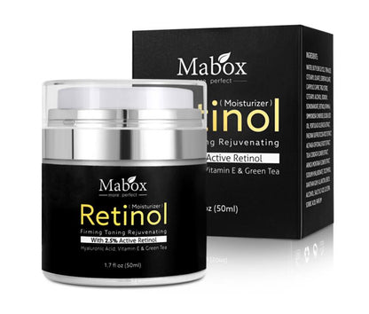 MaBox retinol eye cream jar with silver lid, black label