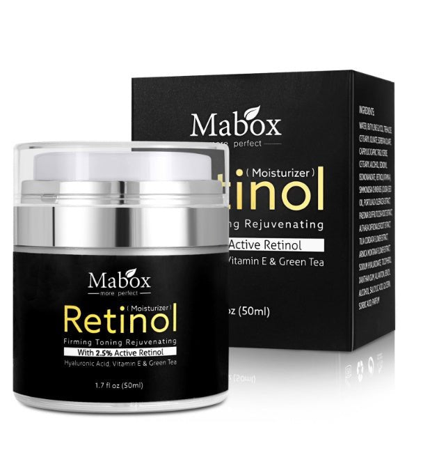 MaBox retinol eye cream jar with matching black box packaging