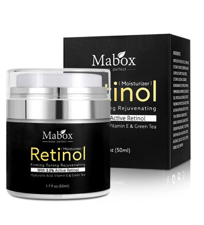 MaBox retinol eye cream jar with matching black box packaging