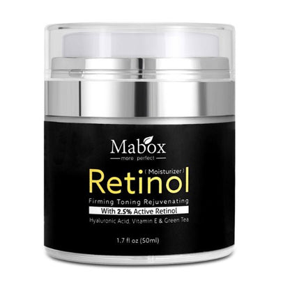 MaBox retinol eye cream jar front view with silver lid and black label
